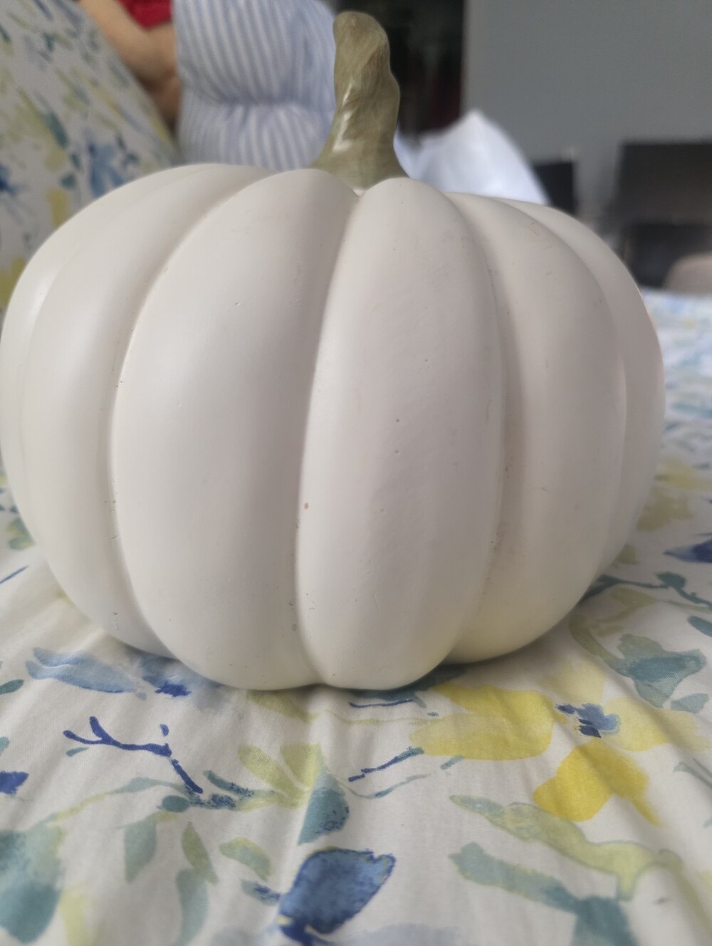White Decorative Pumpkin Accent with Greenish Brown Stem